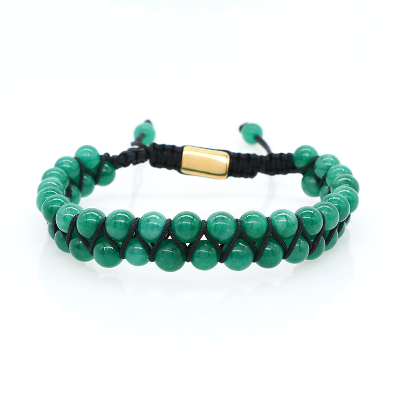 Natural Gemstone Beads Double Layer Healing 6mm Stone Adjustable Woven Stainless Steel Handmade Macrame Knots Yoga Bracelet