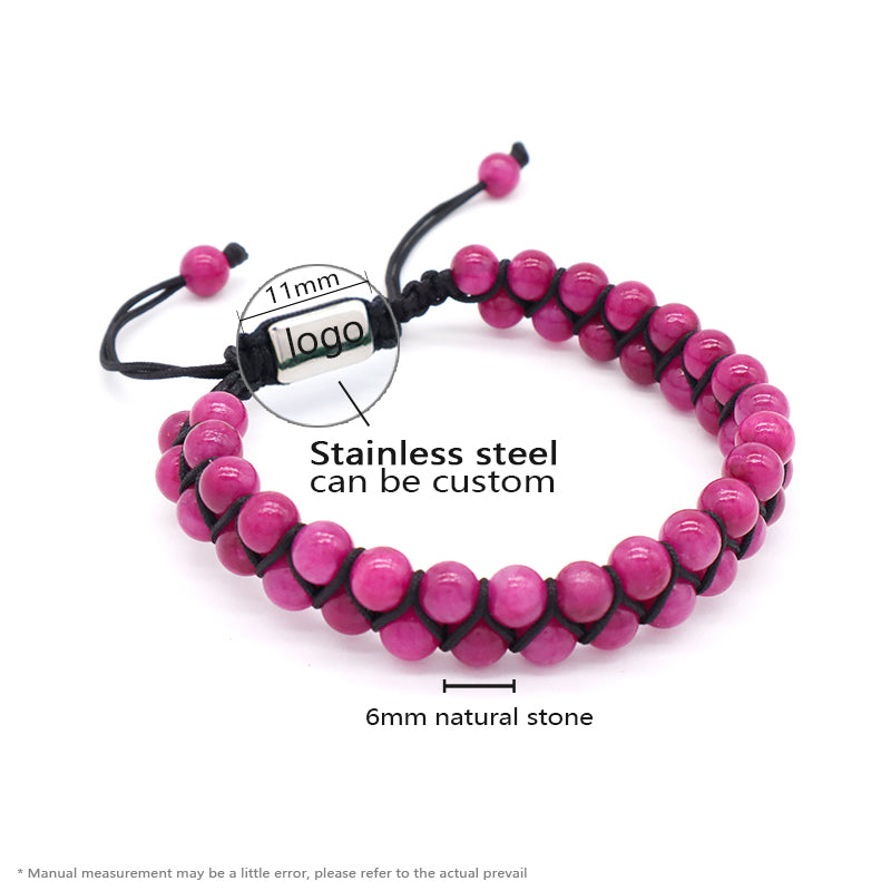 Handmade Yoga Inspirational 6mm Natural Stone Bead Gemstone Adjustable Stainless Steel Macrame Knots Handmade Yoga Bracelet