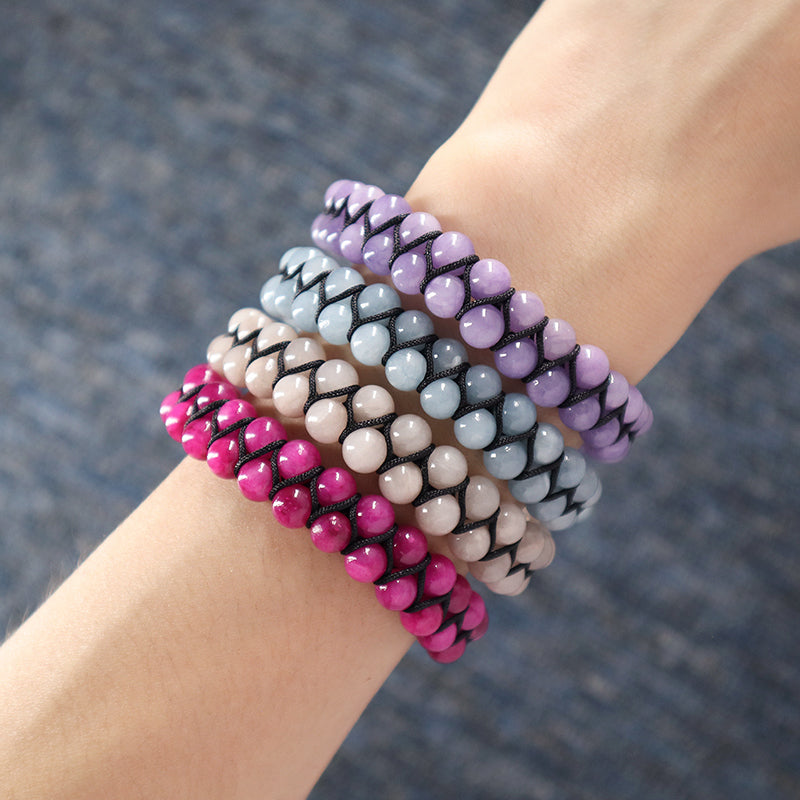 Handmade Yoga Inspirational 6mm Natural Stone Bead Gemstone Adjustable Stainless Steel Macrame Knots Handmade Yoga Bracelet