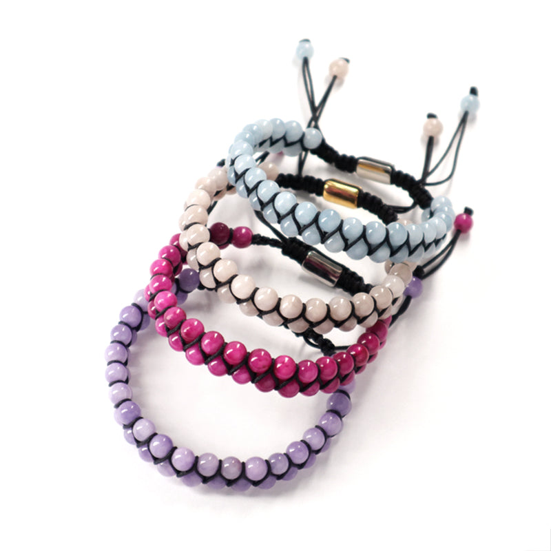 Handmade Yoga Inspirational 6mm Natural Stone Bead Gemstone Adjustable Stainless Steel Macrame Knots Handmade Yoga Bracelet