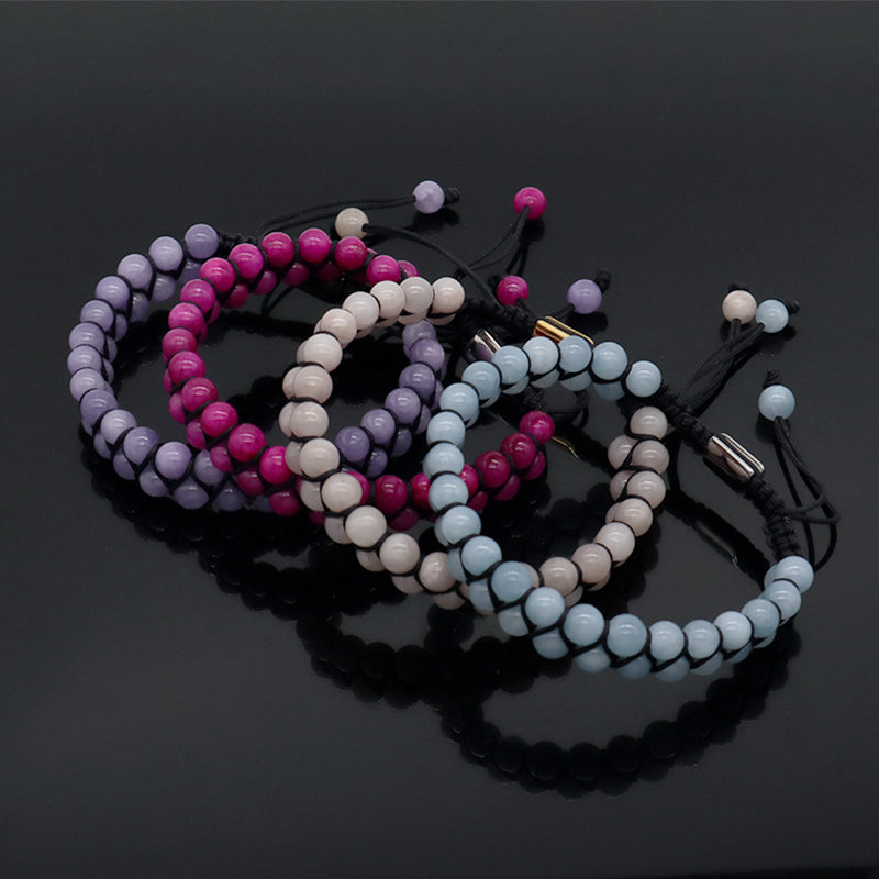 Handmade Yoga Inspirational 6mm Natural Stone Bead Gemstone Adjustable Stainless Steel Macrame Knots Handmade Yoga Bracelet