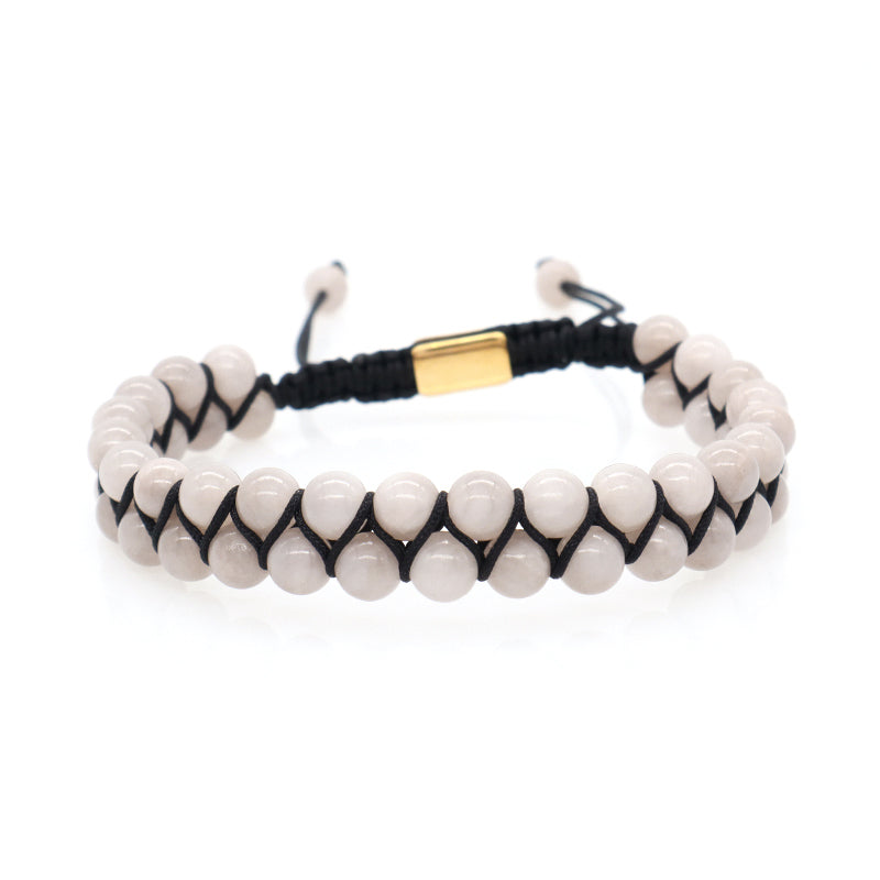 Handmade Yoga Inspirational 6mm Natural Stone Bead Gemstone Adjustable Stainless Steel Macrame Knots Handmade Yoga Bracelet