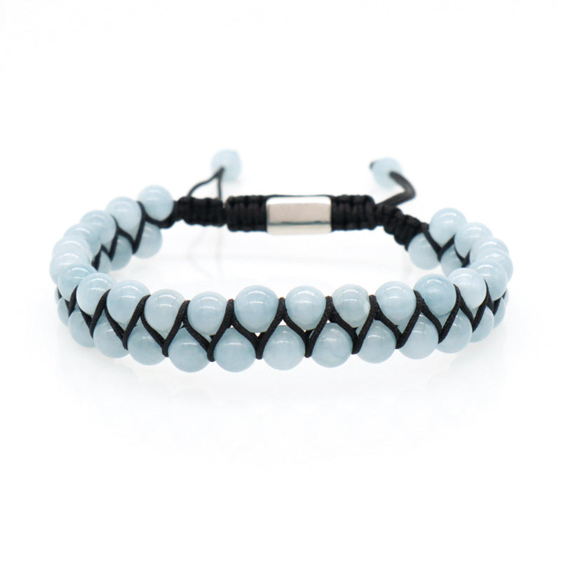 Handmade Yoga Inspirational 6mm Natural Stone Bead Gemstone Adjustable Stainless Steel Macrame Knots Handmade Yoga Bracelet