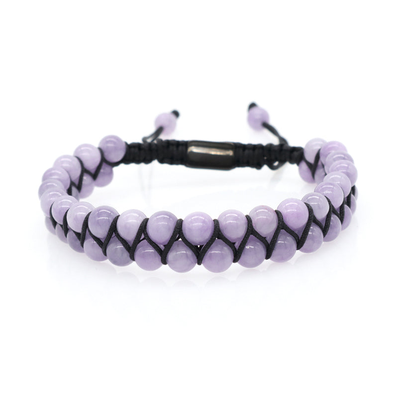 Handmade Yoga Inspirational 6mm Natural Stone Bead Gemstone Adjustable Stainless Steel Macrame Knots Handmade Yoga Bracelet