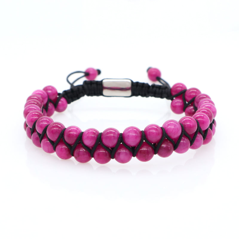 Handmade Yoga Inspirational 6mm Natural Stone Bead Gemstone Adjustable Stainless Steel Macrame Knots Handmade Yoga Bracelet