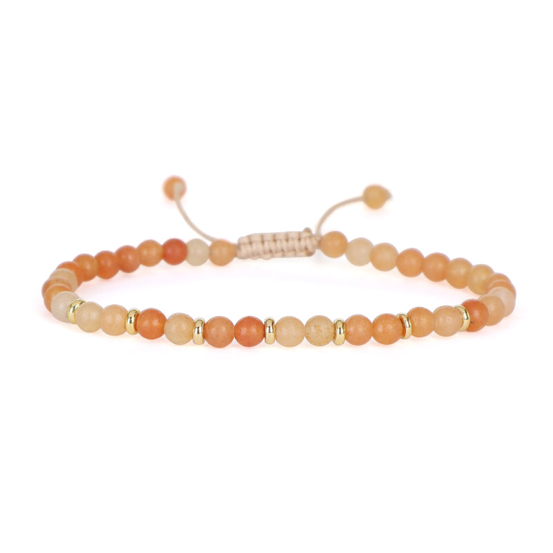 Custom 4mm Gemstone Natural Stone Beads Gold Plated Brass Charm Woven Cord Handmade Adjustable Macrame Knot Bracelet For Women