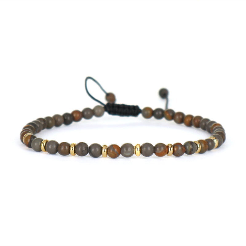 Wholesale Custom 4mm Natural Stone Beaded Handmade Fashion Women Gift Gold Plated Brass Charm Braided Adjustable Macrame Bracelet