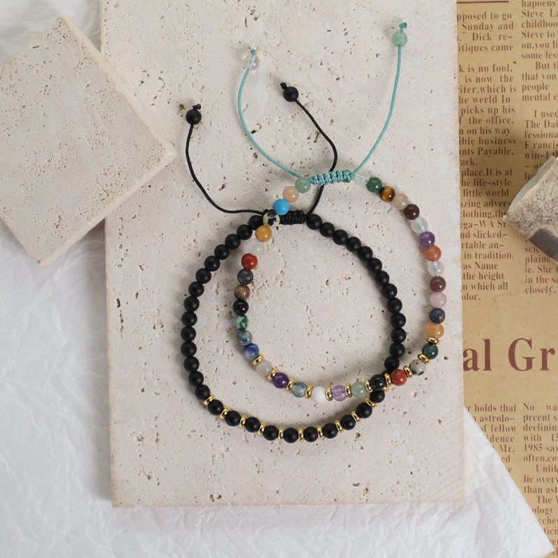 Handmade Custom Gold Plated Brass Charm Adjustable Woven Cord Macrame 4mm Gemstone Natural Stone Beads Bracelet For Women Gift