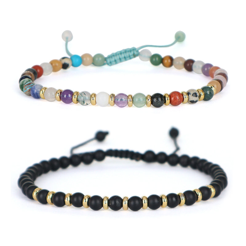 Handmade Custom Gold Plated Brass Charm Adjustable Woven Cord Macrame 4mm Gemstone Natural Stone Beads Bracelet For Women Gift
