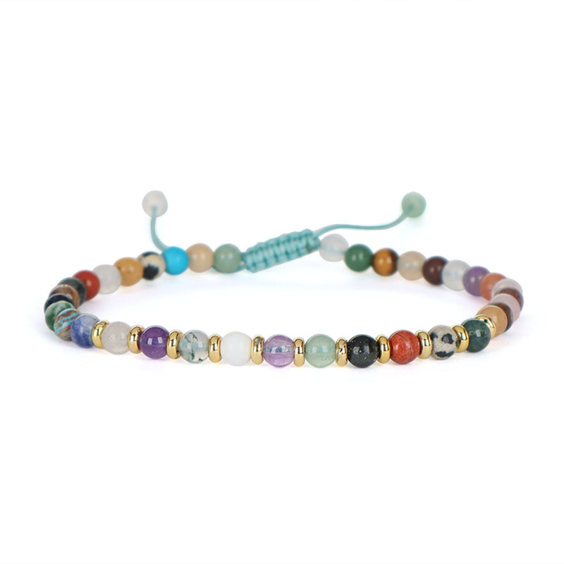 Handmade Custom Gold Plated Brass Charm Adjustable Woven Cord Macrame 4mm Gemstone Natural Stone Beads Bracelet For Women Gift