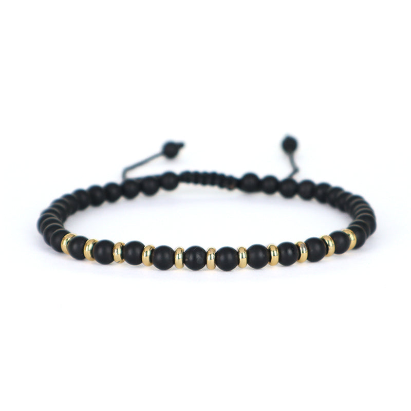 Handmade Custom Gold Plated Brass Charm Adjustable Woven Cord Macrame 4mm Gemstone Natural Stone Beads Bracelet For Women Gift