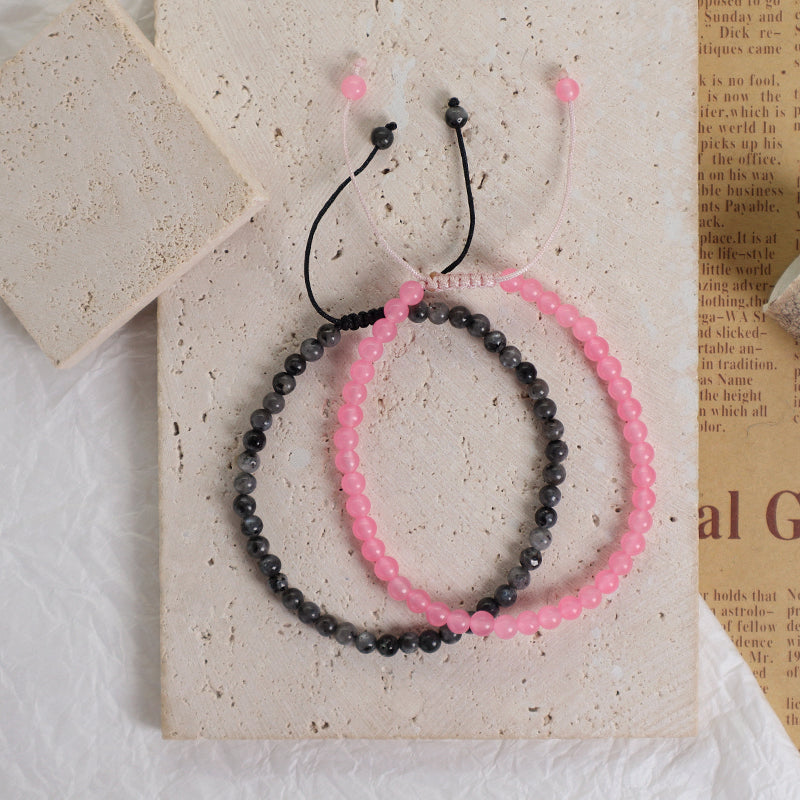 Fashion Jewelry Women Gift Handmade Custom OEM Adjustable Woven 4mm Gemstone Natural Healing Stone Beads Macrame Cord Bracelet