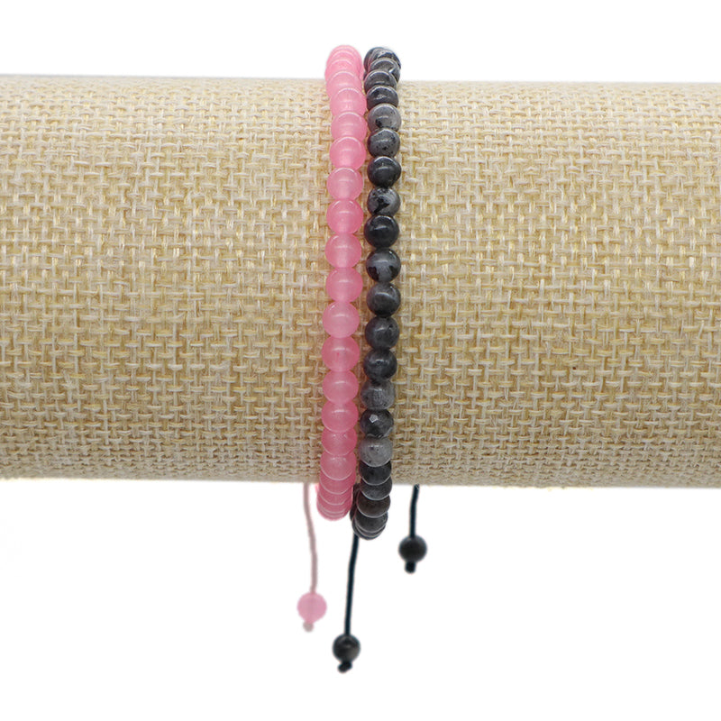 Fashion Jewelry Women Gift Handmade Custom OEM Adjustable Woven 4mm Gemstone Natural Healing Stone Beads Macrame Cord Bracelet