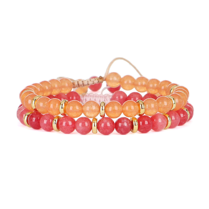 Gold Plated Charm Adjustable Woven Cord Macrame Custom Wholesale Handmade Women 6mm Round Gemstone Natural Stone Beads Bracelet