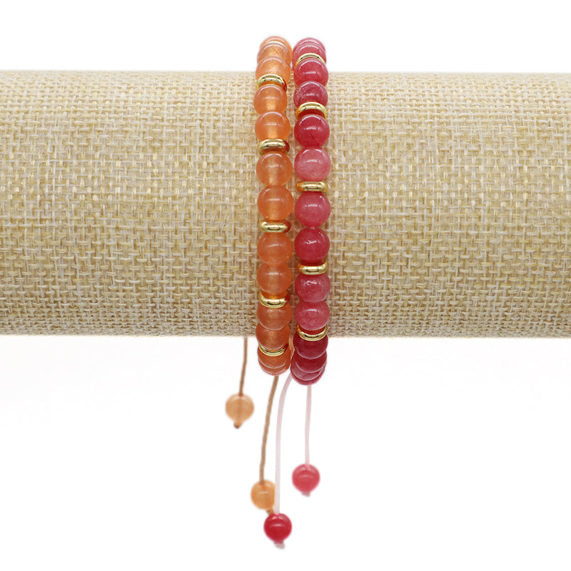 Gold Plated Charm Adjustable Woven Cord Macrame Custom Wholesale Handmade Women 6mm Round Gemstone Natural Stone Beads Bracelet
