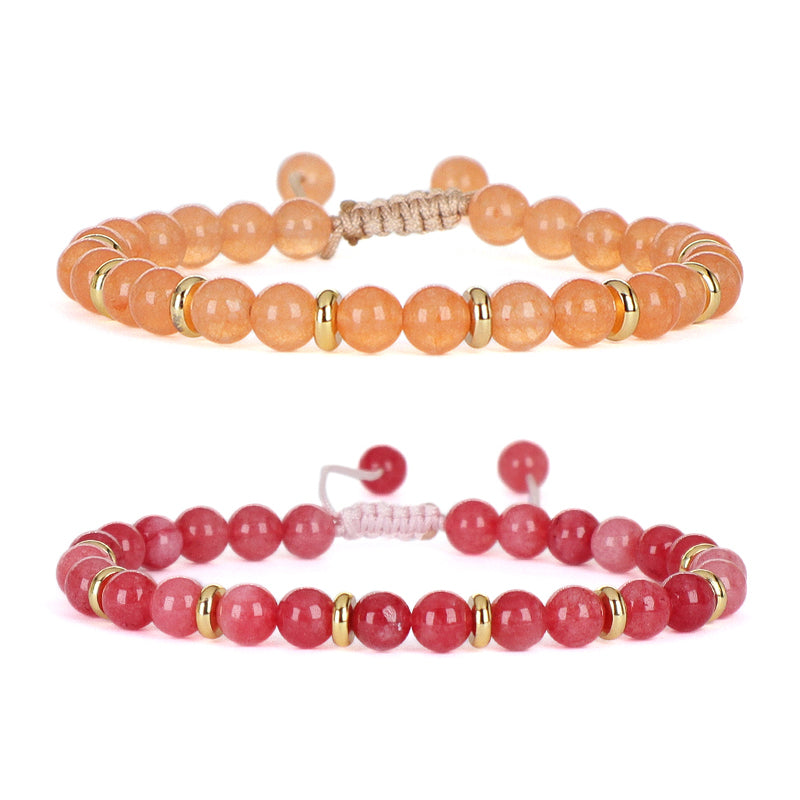 Gold Plated Charm Adjustable Woven Cord Macrame Custom Wholesale Handmade Women 6mm Round Gemstone Natural Stone Beads Bracelet