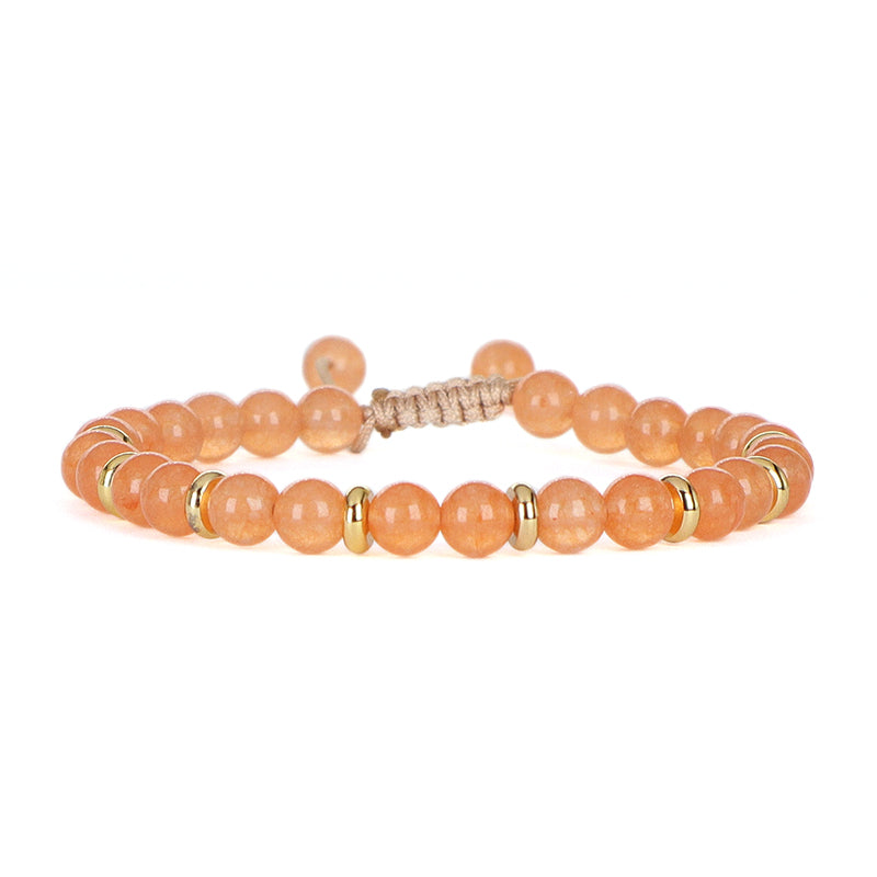 Gold Plated Charm Adjustable Woven Cord Macrame Custom Wholesale Handmade Women 6mm Round Gemstone Natural Stone Beads Bracelet
