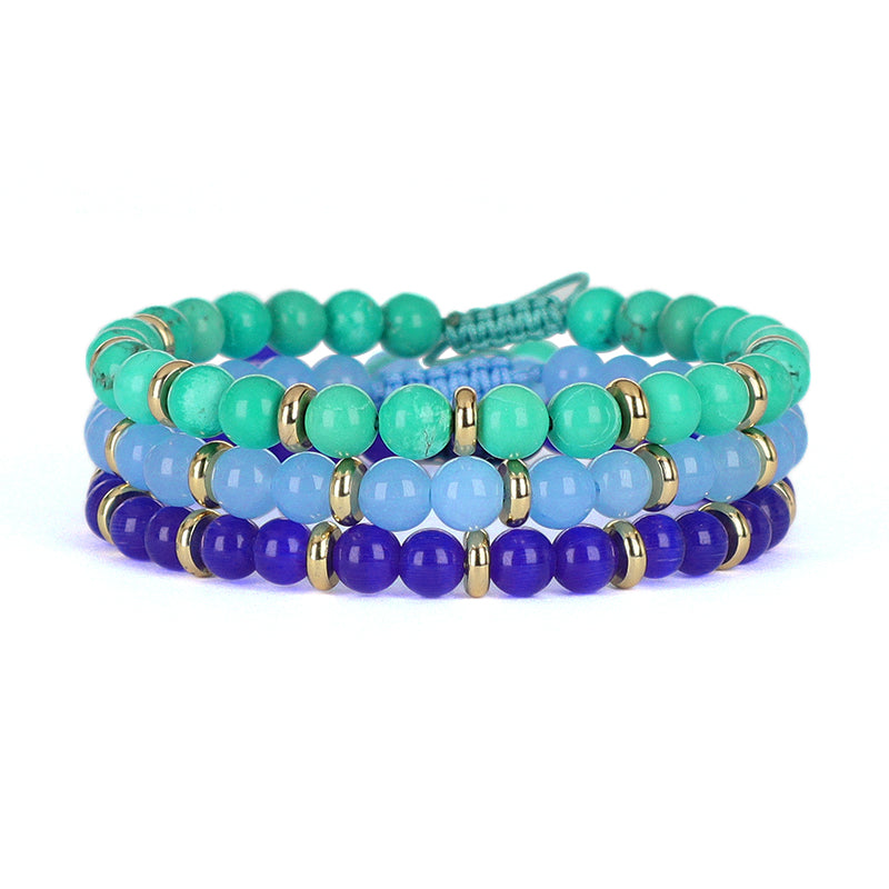 Handmade Wholesale Woven Cord Gold Plated Charm Adjustable Custom Women 6mm Round Gemstone Natural Stone Beads Macrame Bracelet