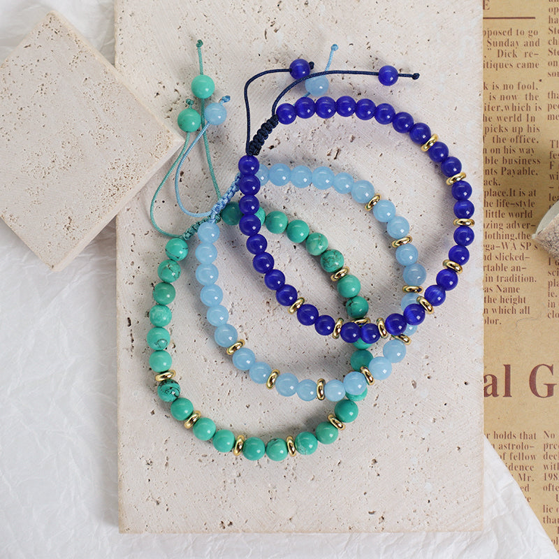 Handmade Wholesale Woven Cord Gold Plated Charm Adjustable Custom Women 6mm Round Gemstone Natural Stone Beads Macrame Bracelet