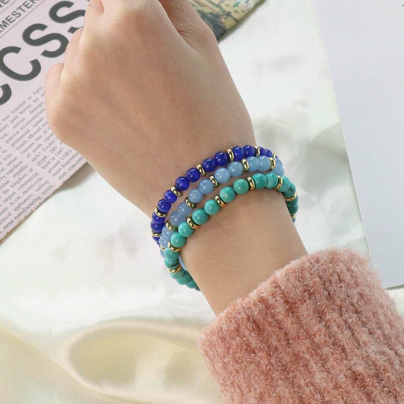Handmade Wholesale Woven Cord Gold Plated Charm Adjustable Custom Women 6mm Round Gemstone Natural Stone Beads Macrame Bracelet