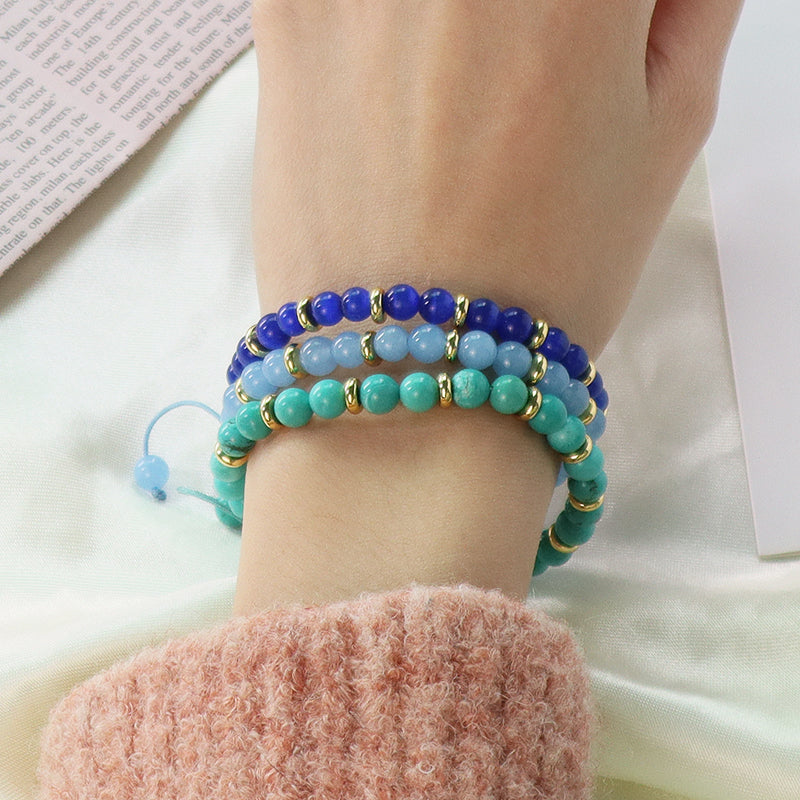 Handmade Wholesale Woven Cord Gold Plated Charm Adjustable Custom Women 6mm Round Gemstone Natural Stone Beads Macrame Bracelet