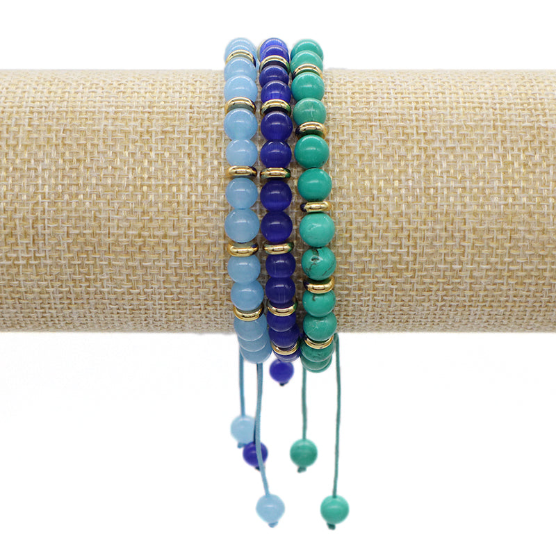 Handmade Wholesale Woven Cord Gold Plated Charm Adjustable Custom Women 6mm Round Gemstone Natural Stone Beads Macrame Bracelet