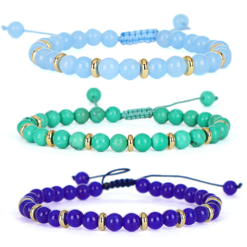 Handmade Wholesale Woven Cord Gold Plated Charm Adjustable Custom Women 6mm Round Gemstone Natural Stone Beads Macrame Bracelet
