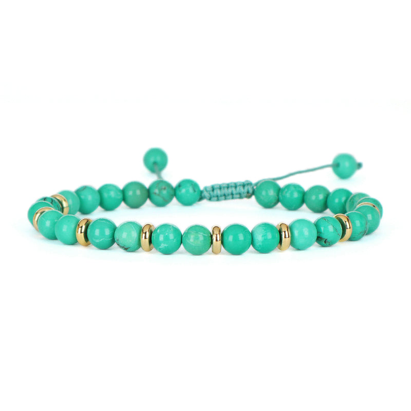 Handmade Wholesale Woven Cord Gold Plated Charm Adjustable Custom Women 6mm Round Gemstone Natural Stone Beads Macrame Bracelet