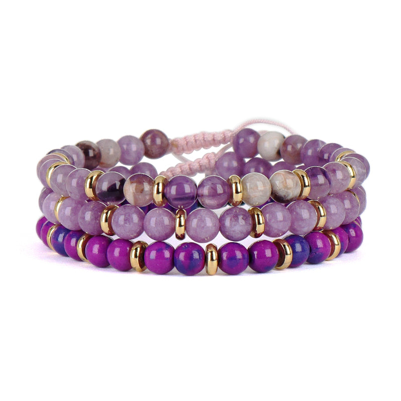 Friendship Custom Wholesale Handmade OEM Gold Plated Charm Women 6mm Gemstone Natural Stone Beads Adjustable Macrame Bracelet