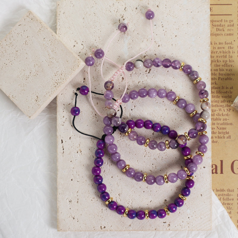 Friendship Custom Wholesale Handmade OEM Gold Plated Charm Women 6mm Gemstone Natural Stone Beads Adjustable Macrame Bracelet