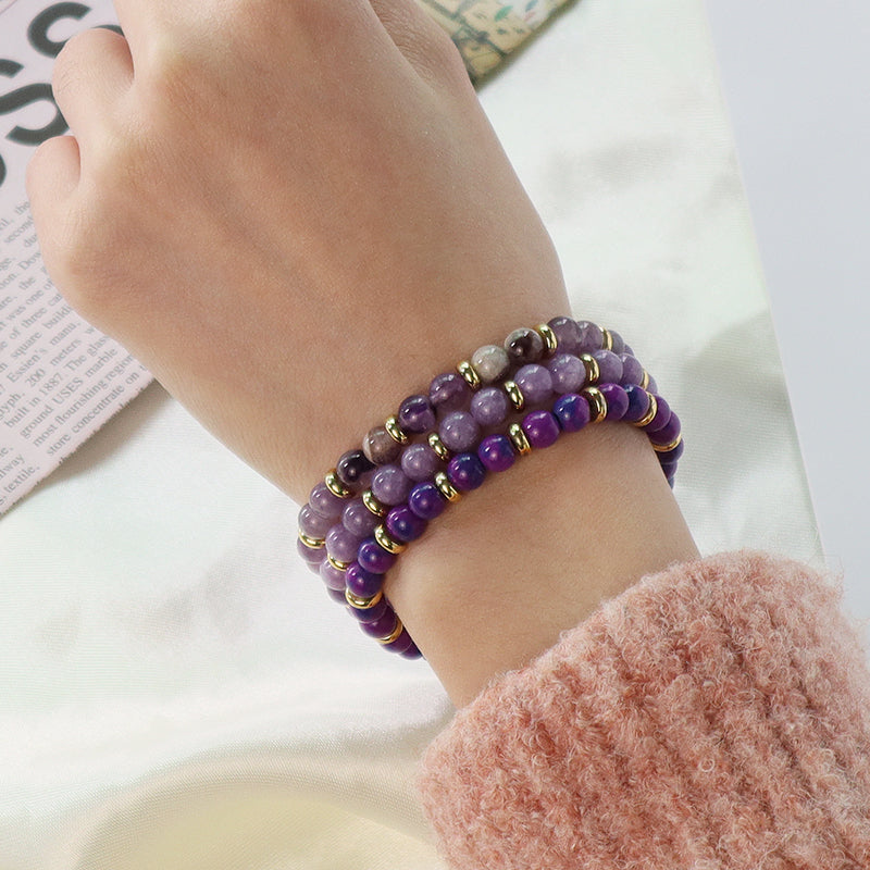 Friendship Custom Wholesale Handmade OEM Gold Plated Charm Women 6mm Gemstone Natural Stone Beads Adjustable Macrame Bracelet