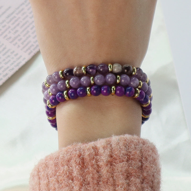 Friendship Custom Wholesale Handmade OEM Gold Plated Charm Women 6mm Gemstone Natural Stone Beads Adjustable Macrame Bracelet