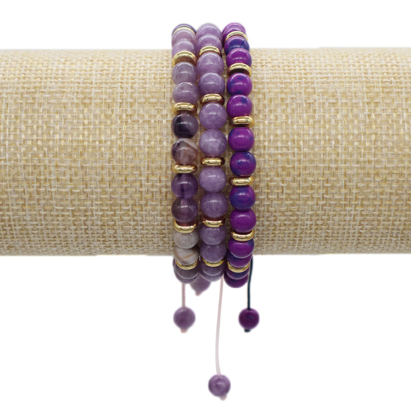 Friendship Custom Wholesale Handmade OEM Gold Plated Charm Women 6mm Gemstone Natural Stone Beads Adjustable Macrame Bracelet