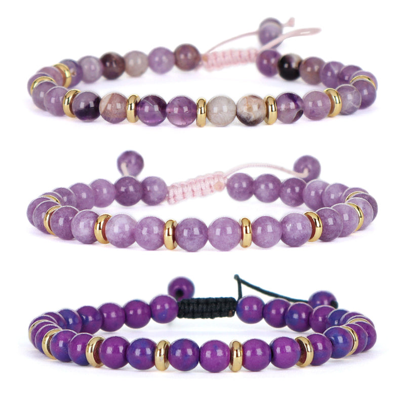Friendship Custom Wholesale Handmade OEM Gold Plated Charm Women 6mm Gemstone Natural Stone Beads Adjustable Macrame Bracelet