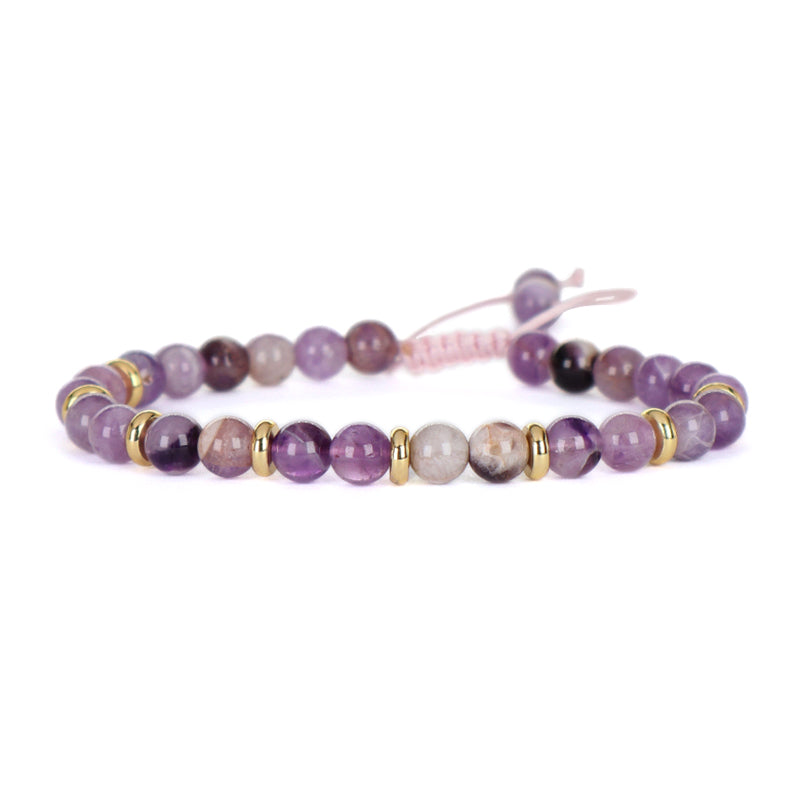 Friendship Custom Wholesale Handmade OEM Gold Plated Charm Women 6mm Gemstone Natural Stone Beads Adjustable Macrame Bracelet