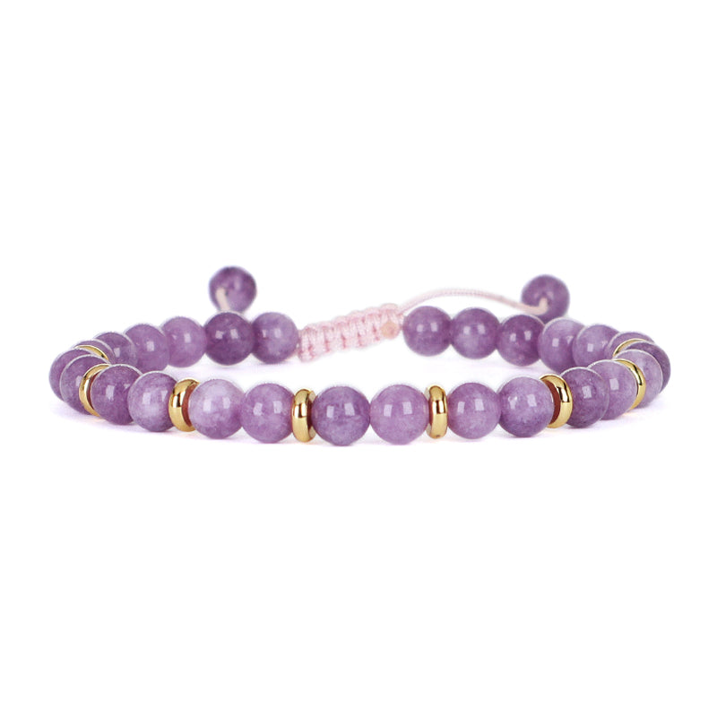 Friendship Custom Wholesale Handmade OEM Gold Plated Charm Women 6mm Gemstone Natural Stone Beads Adjustable Macrame Bracelet