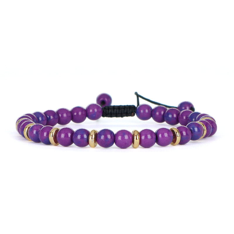 Friendship Custom Wholesale Handmade OEM Gold Plated Charm Women 6mm Gemstone Natural Stone Beads Adjustable Macrame Bracelet