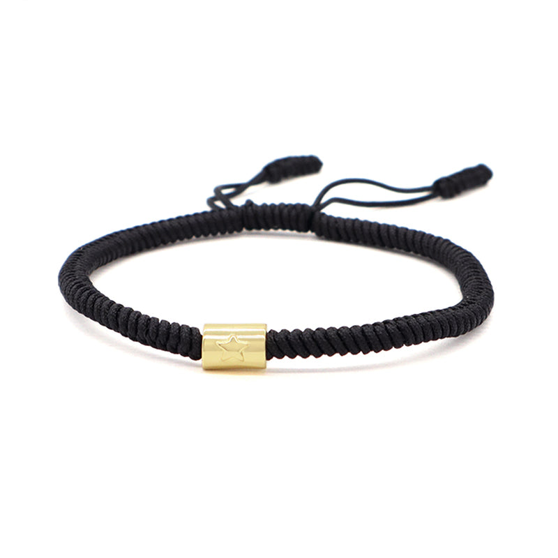 OEM Custom Wholesale Women Men Jewelry Adjustable Rope Woven Braided Handmade Macrame Gold Plated Cross Moon Star Charm Bracelet