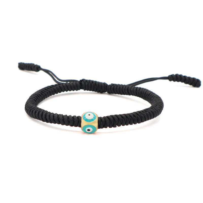 Customized OEM Handmade Wholesale Women Jewelry Adjustable Rope Woven Braided Macrame Gold Plated Enamel Evil Eyes Charm Bracelet