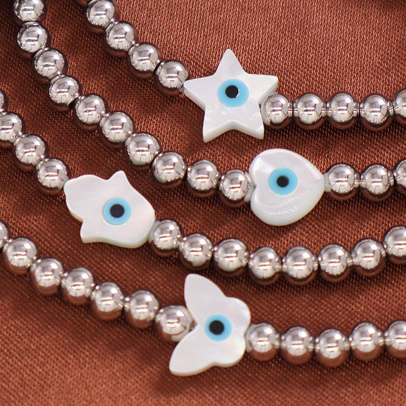 Handmade OEM Wholesale Fashion Customized Factory Stainless Steel Beads Star Hand Butterfly Love Heart Shell Charm Bracelet For Women Gift