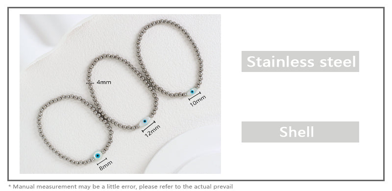 Trendy Women Manufacture Factory OEM Wholesale Custom Handmade Turkish Evil Eyes Shell Charm Stainless Steel Beads Bracelet