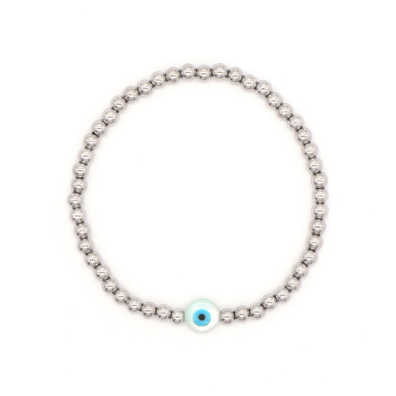 Trendy Women Manufacture Factory OEM Wholesale Custom Handmade Turkish Evil Eyes Shell Charm Stainless Steel Beads Bracelet