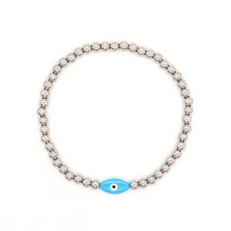 Fashionable OEM Wholesale Customized Blue Eyes Shell Charm Jewelry Handmade Stainless Steel Beads Evil Eyes Bracelet For Women