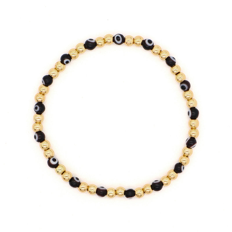 Customized OEM Wholesale Manufacture Fashion Handmade 4mm Gold Plated Coloured Glaze Evil Eyes Beads Bracelet For Women