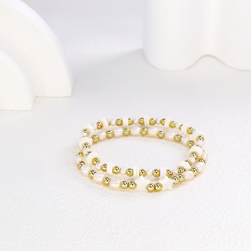 OEM Wholesale Fashion Customized Women Gold Plated Brass Beads Polymer Clay Handmade 6mm Pearl Beads Shell Star Charm Bracelet