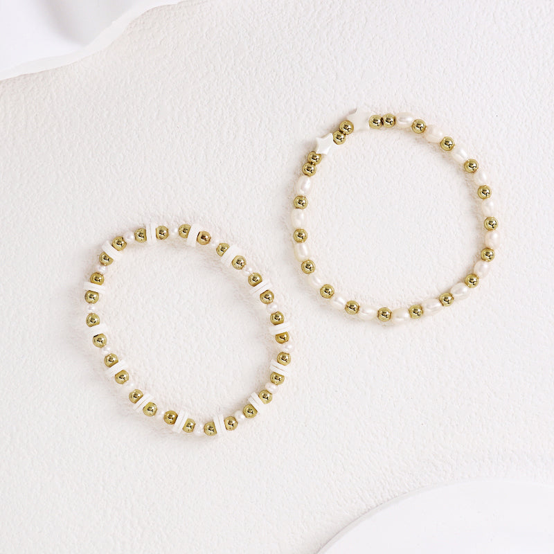 OEM Wholesale Fashion Customized Women Gold Plated Brass Beads Polymer Clay Handmade 6mm Pearl Beads Shell Star Charm Bracelet
