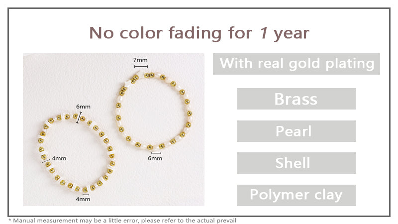 OEM Wholesale Fashion Customized Women Gold Plated Brass Beads Polymer Clay Handmade 6mm Pearl Beads Shell Star Charm Bracelet