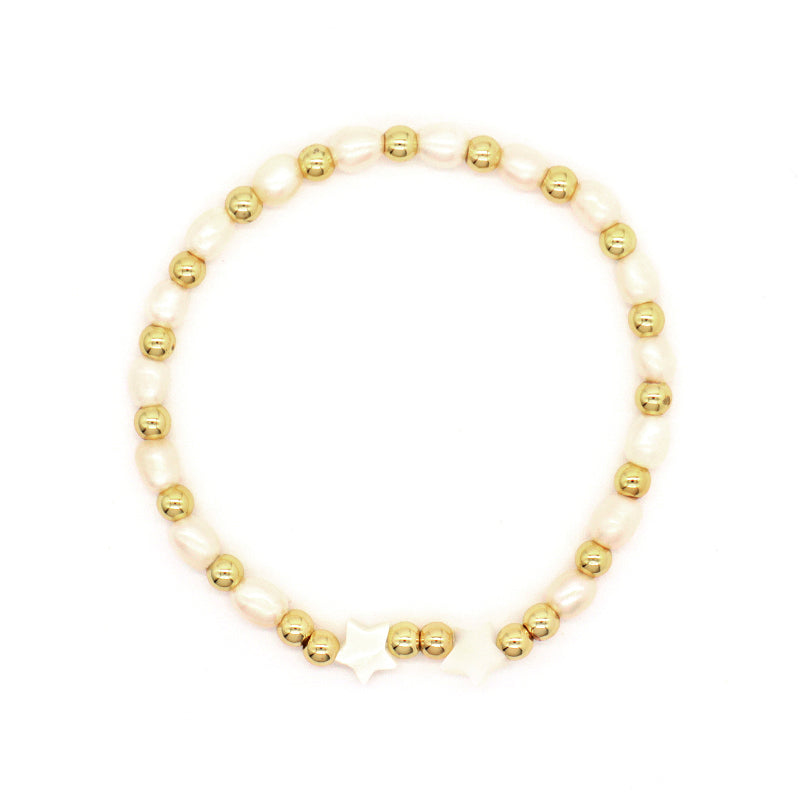 OEM Wholesale Fashion Customized Women Gold Plated Brass Beads Polymer Clay Handmade 6mm Pearl Beads Shell Star Charm Bracelet