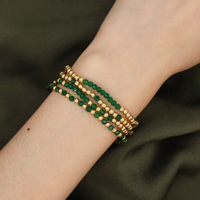 New Arrival Customized Fashion Women Friendship Gold Plated Beaded Handmade Elastic 3mm Green Natural Stone Beads Bracelet