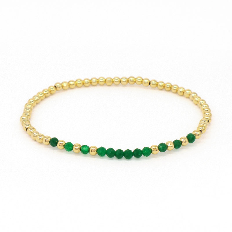 New Arrival Customized Fashion Women Friendship Gold Plated Beaded Handmade Elastic 3mm Green Natural Stone Beads Bracelet